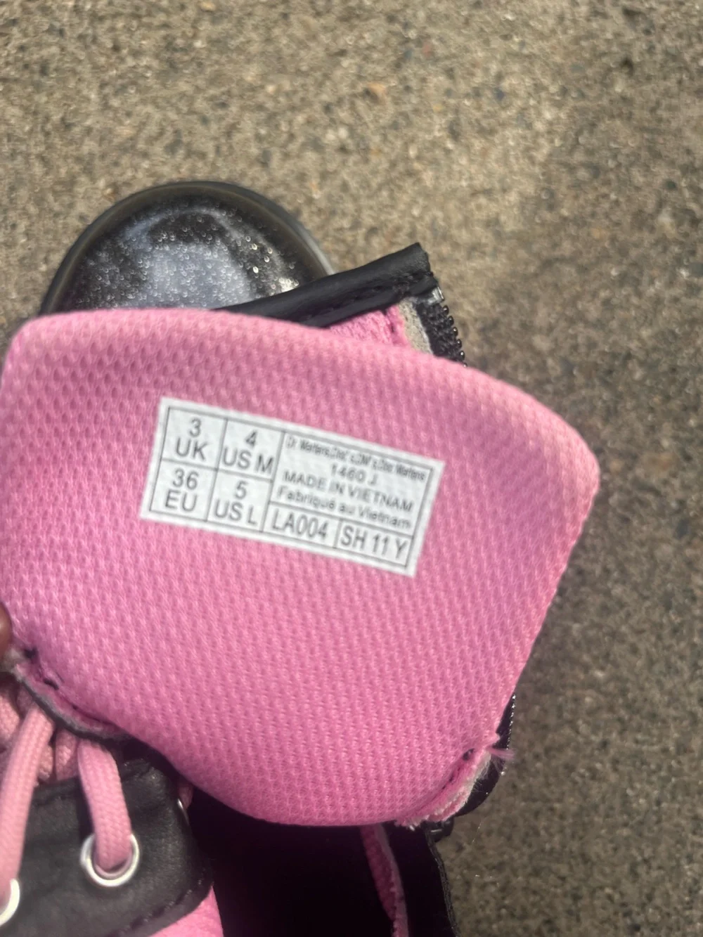 Dr. Marten’s Kids Black Glitter Lace-Up Boots with Pink Accents Size 4